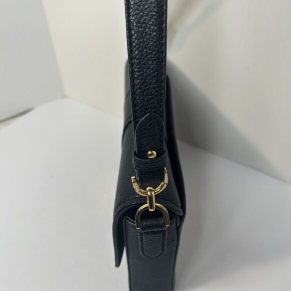 Lauren Ralph Lauren Spencer Black Pebbled Leather Shoulder Bag Gold Hardware - Picture 6 of 10